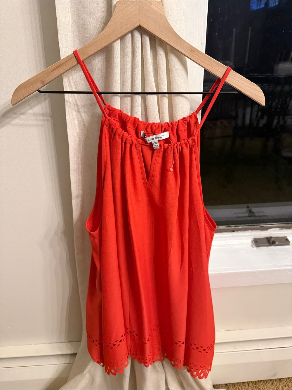 Collective Concepts Red Laser-Cut Hem Spaghetti Strap Camisole
